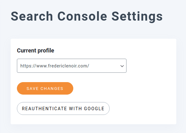 Search Console paramètres