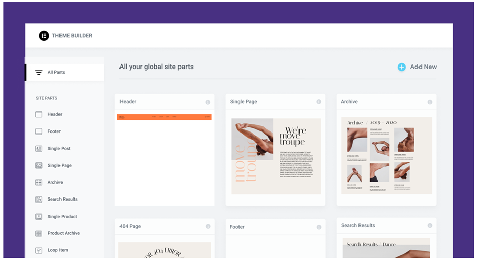 elementor theme builder